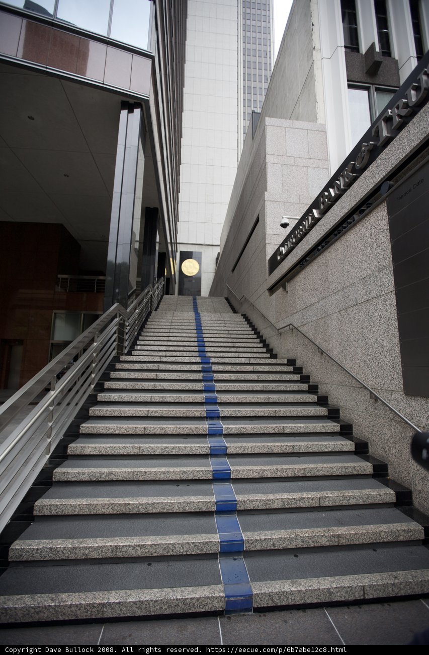 Blue lines on a staircase