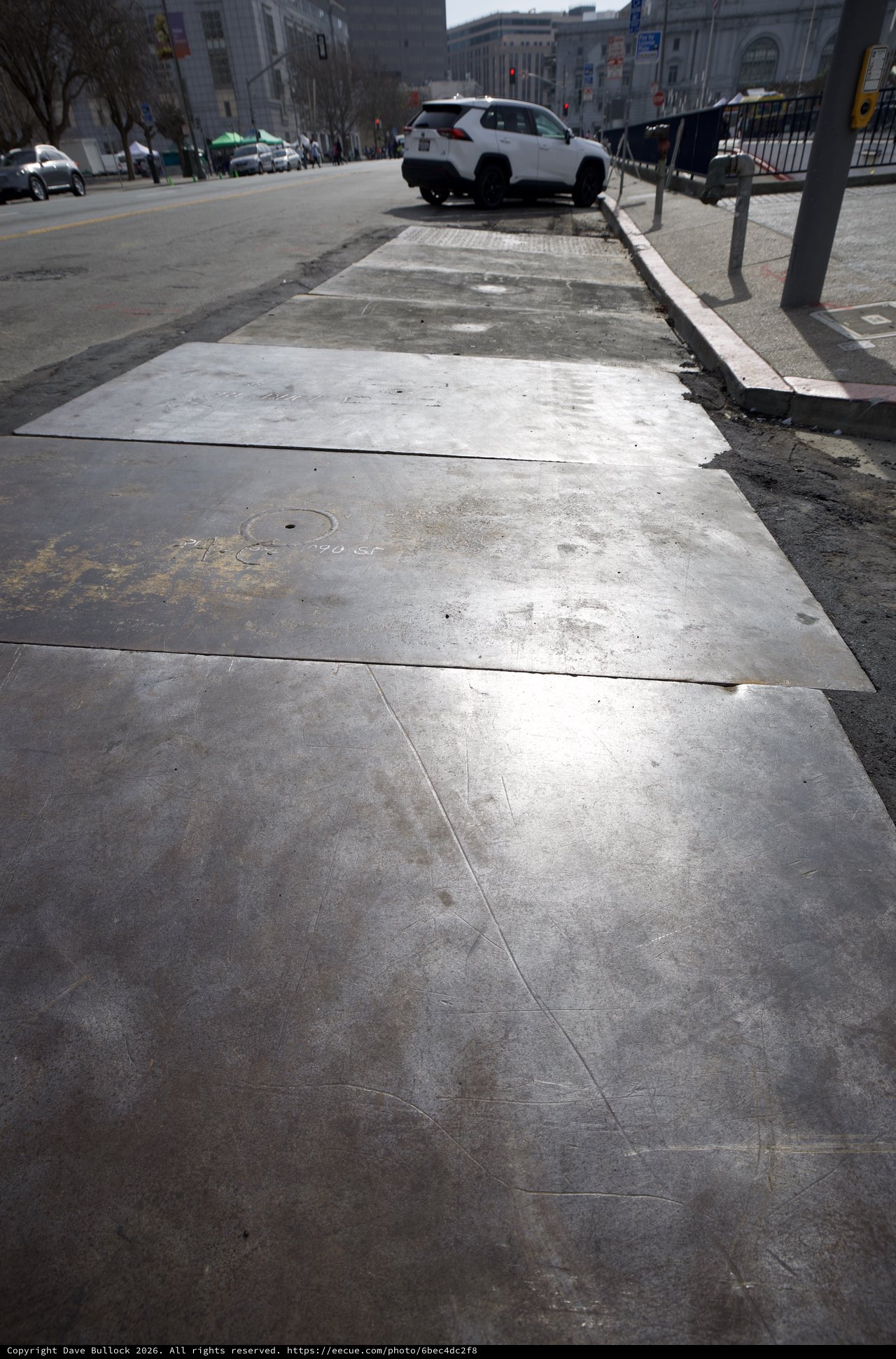 Urban Sidewalk Perspective on City Street