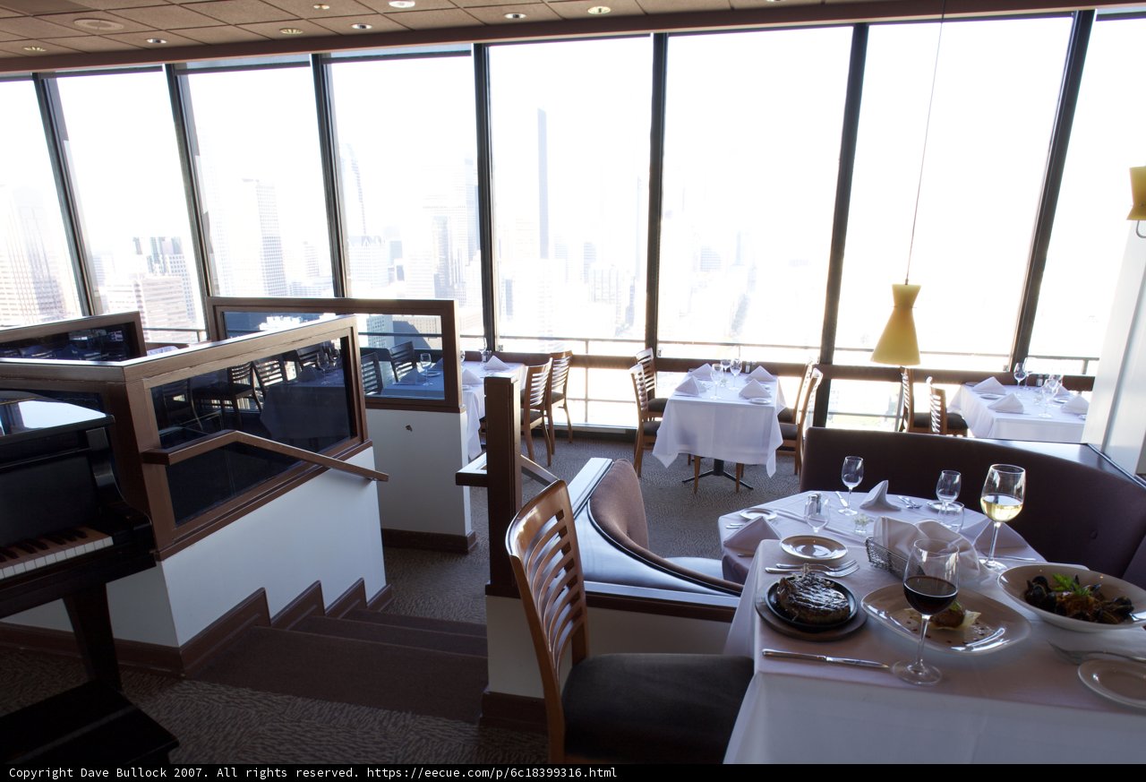 Piano and Cityscape at the Restaurant