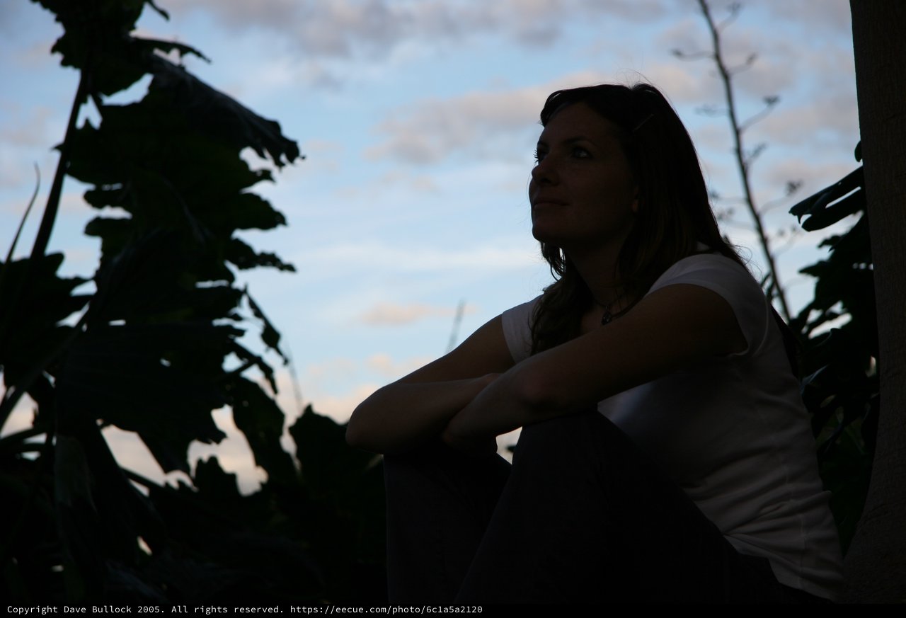 Contemplative Woman Gazing at Twilight Sky