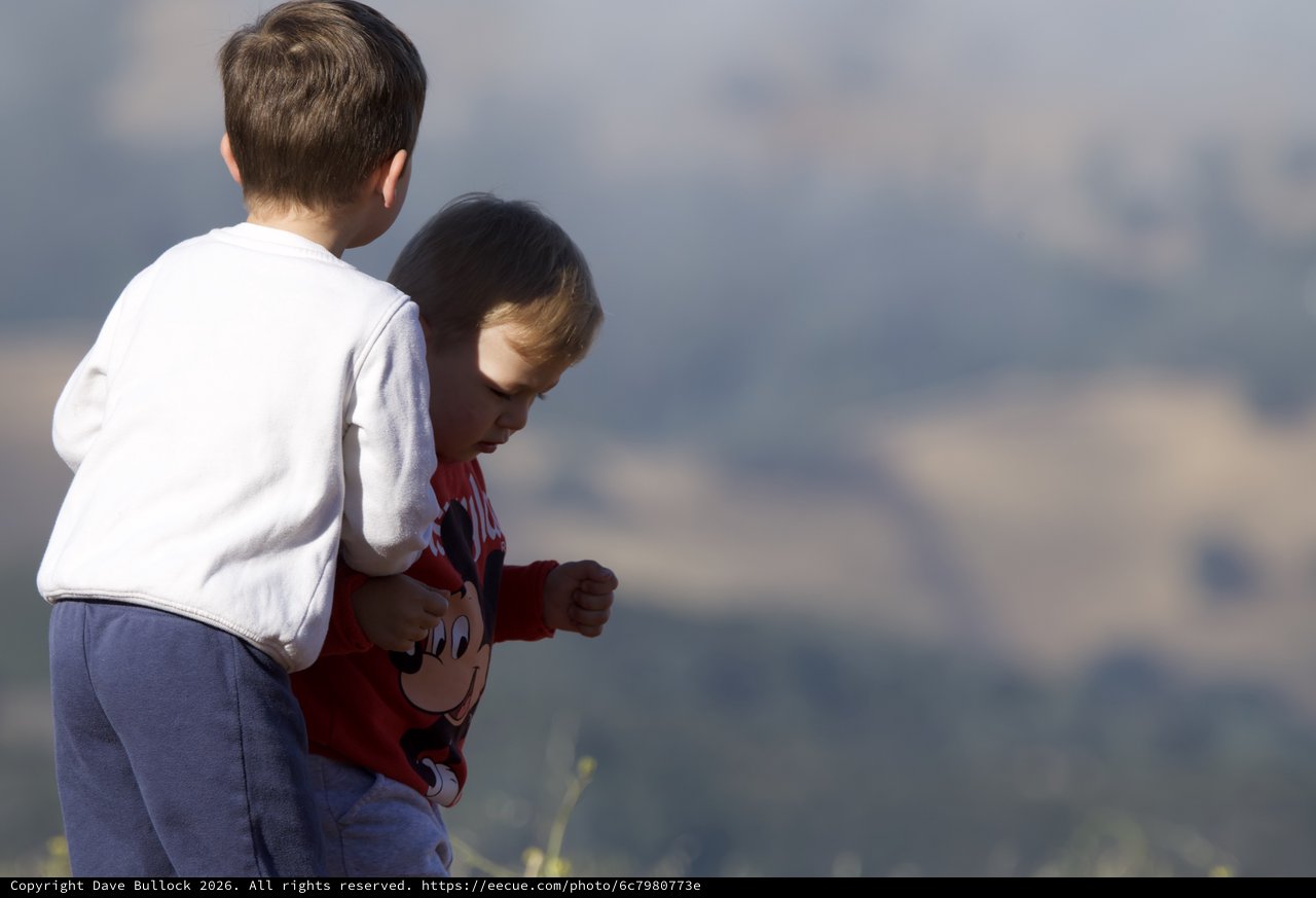 Two Young Brothers Share a Tender Outdoor Moment