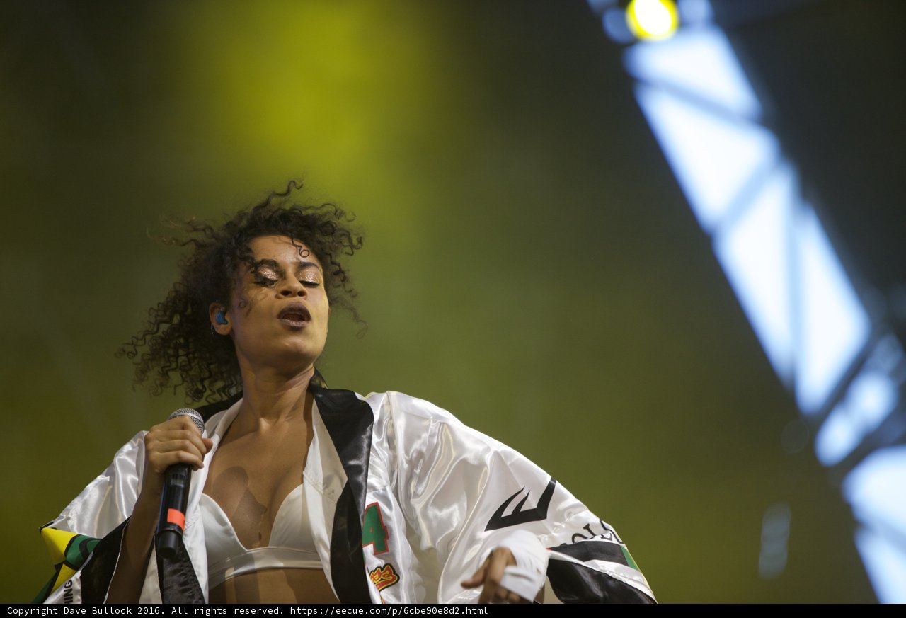 Microphone in Hand: Captivating Performance of a Female Entertainer on Coachella Stage