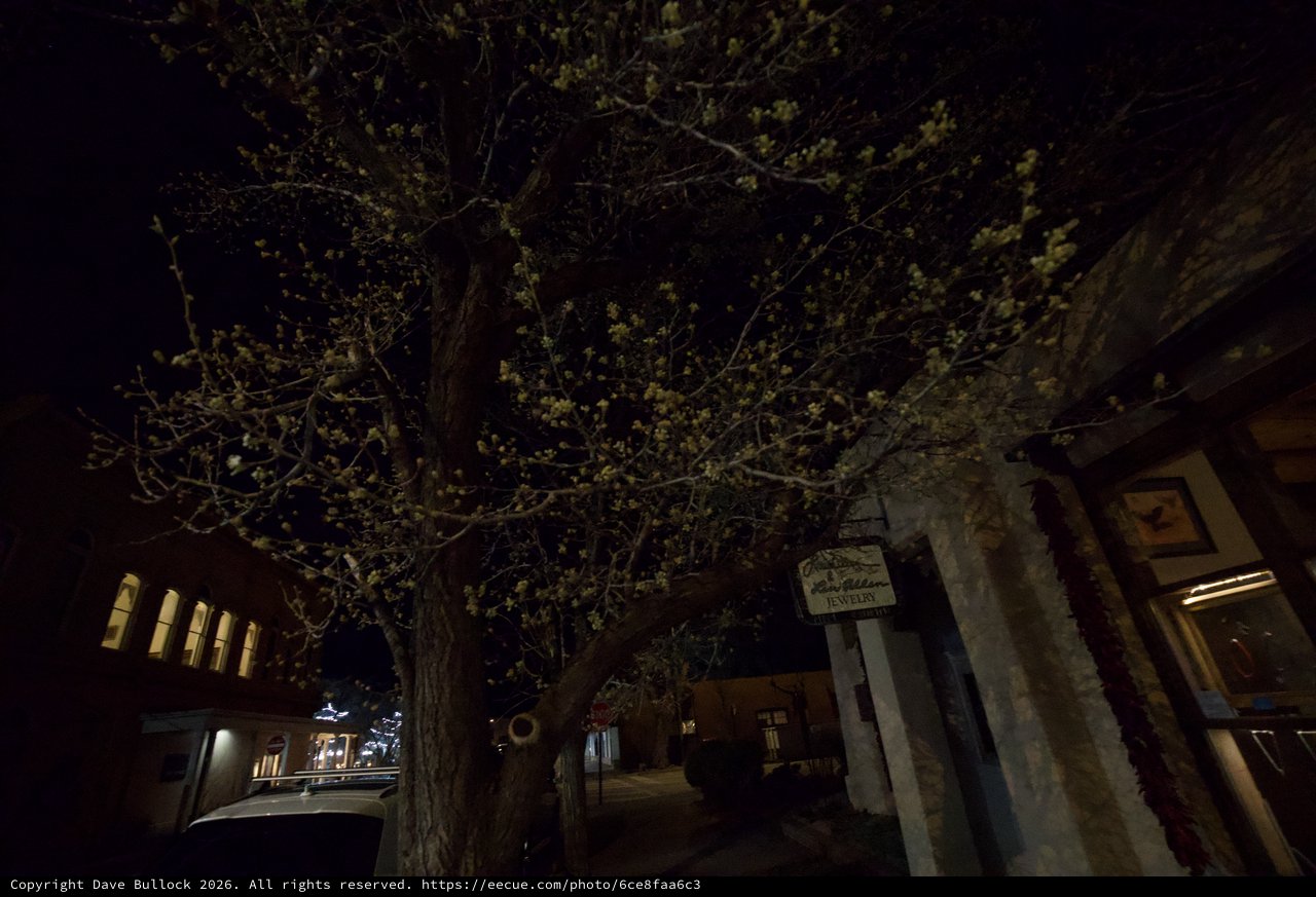 Moonlit Plaza with Historic Adobe Architecture at Night