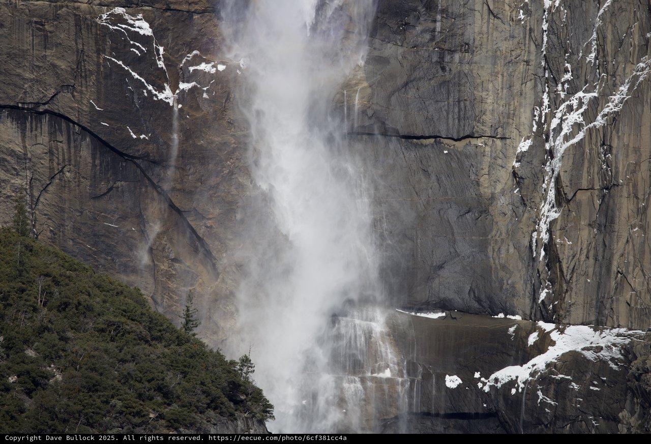 Yosemite Falls Cascading Through Winter Mist and Snow