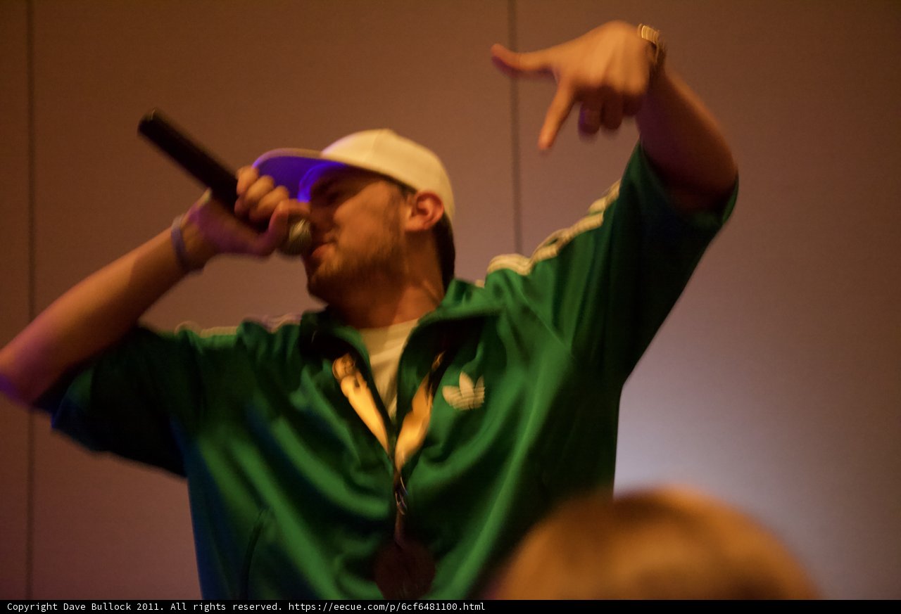 Entertainer with a Green Hat and Mic