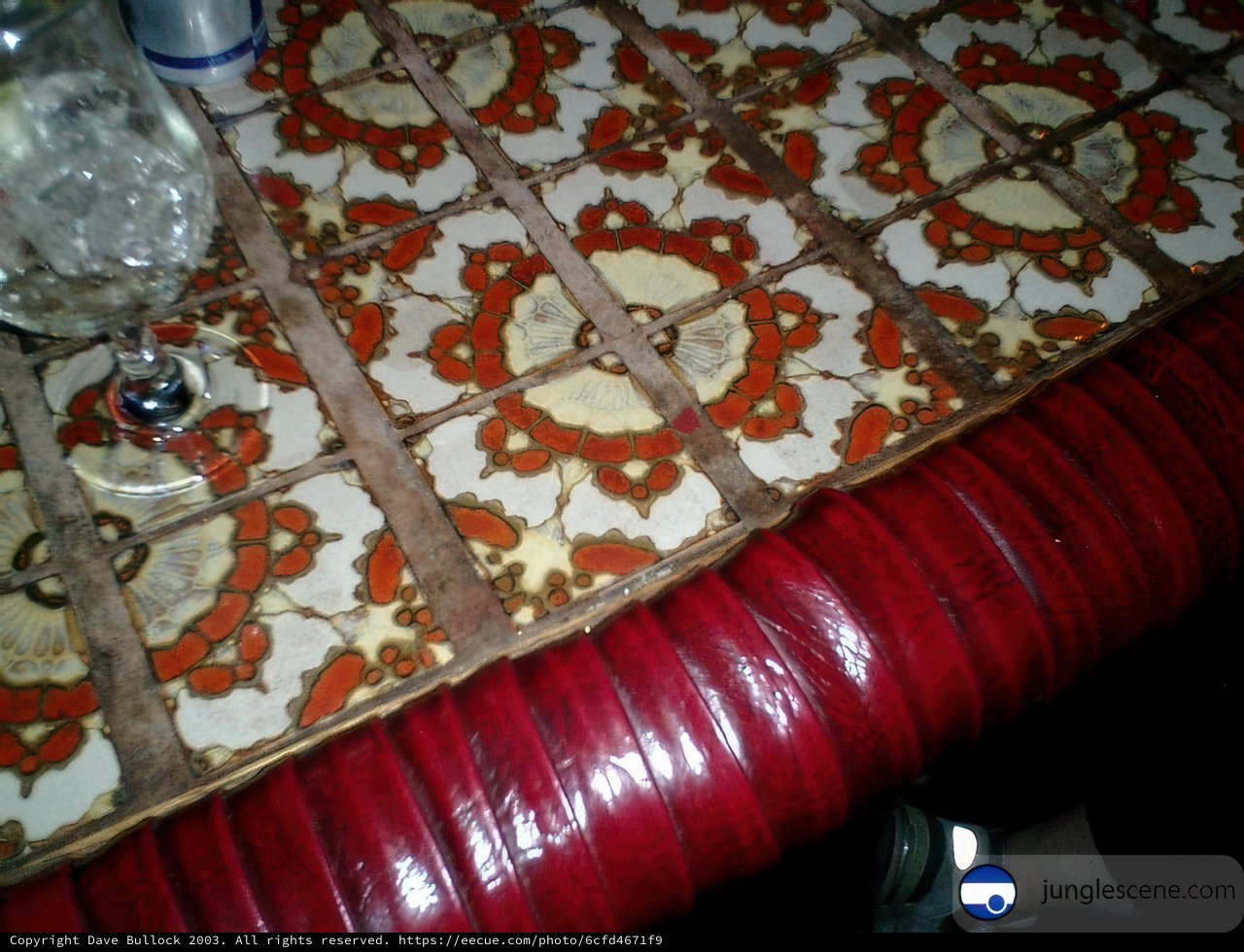 Classic Red and White Tile Table