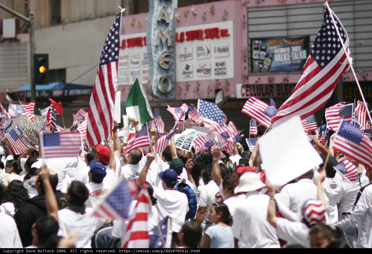 Patriotic Crowd Waves American Flags