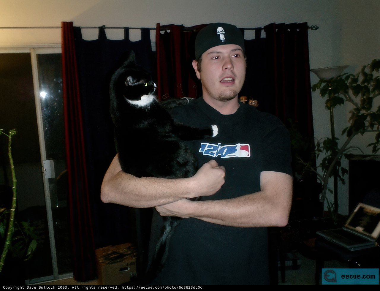 Man and Cat Pose for a Portrait