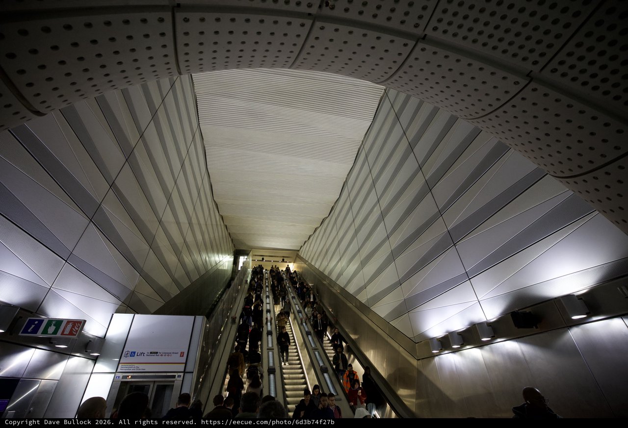 Modern Escalator Tunnel in London Underground Station
