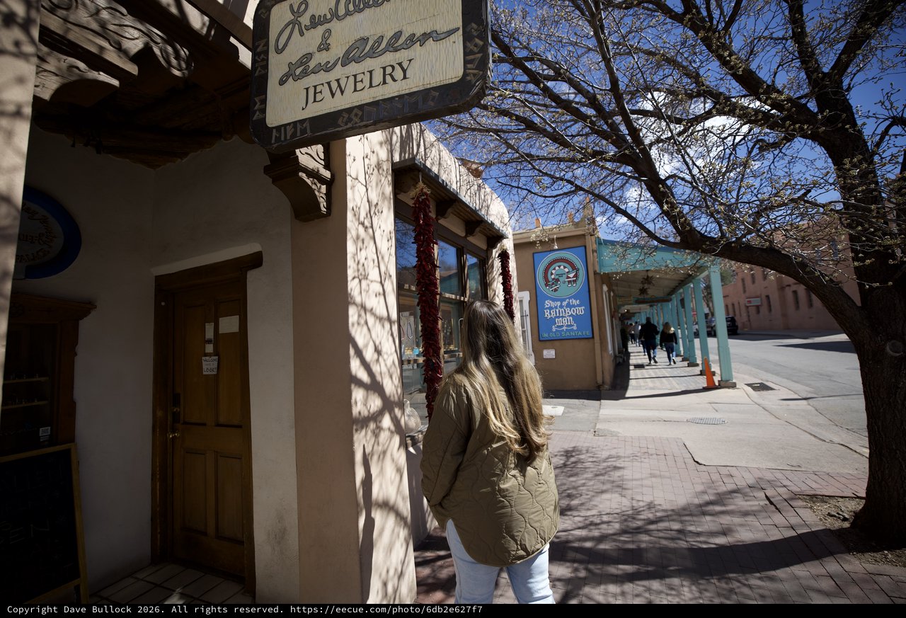 Woman Browsing Shops on Santa Fe Plaza