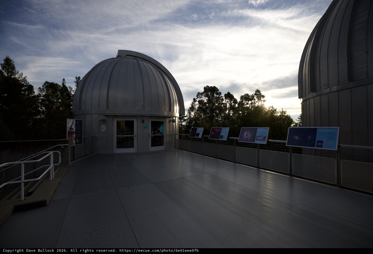 Observatory Domes at Twilight with Informational Display