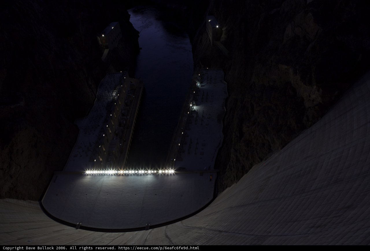 Illuminated Hoover Dam at Night