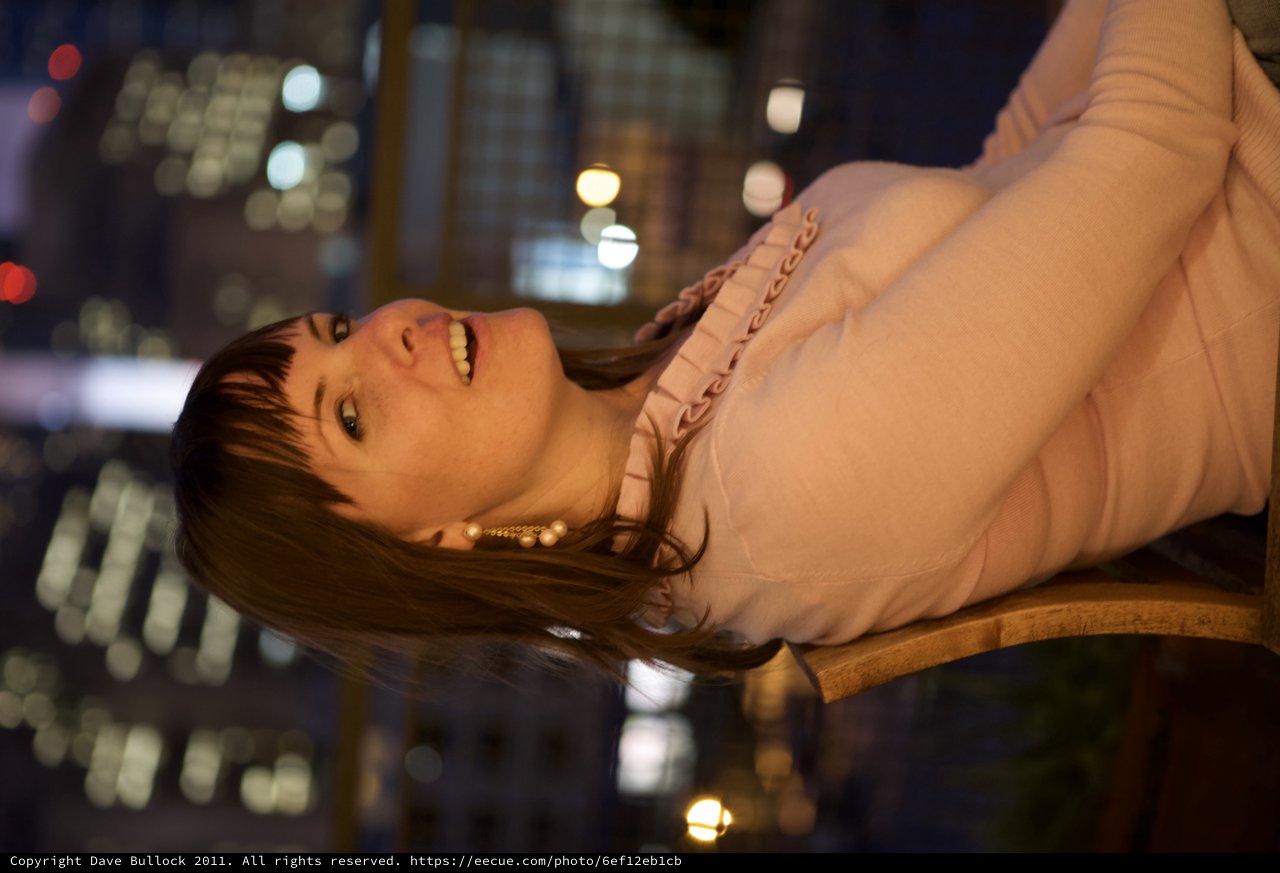 Evening Portrait at Urban Restaurant with Bokeh Lights