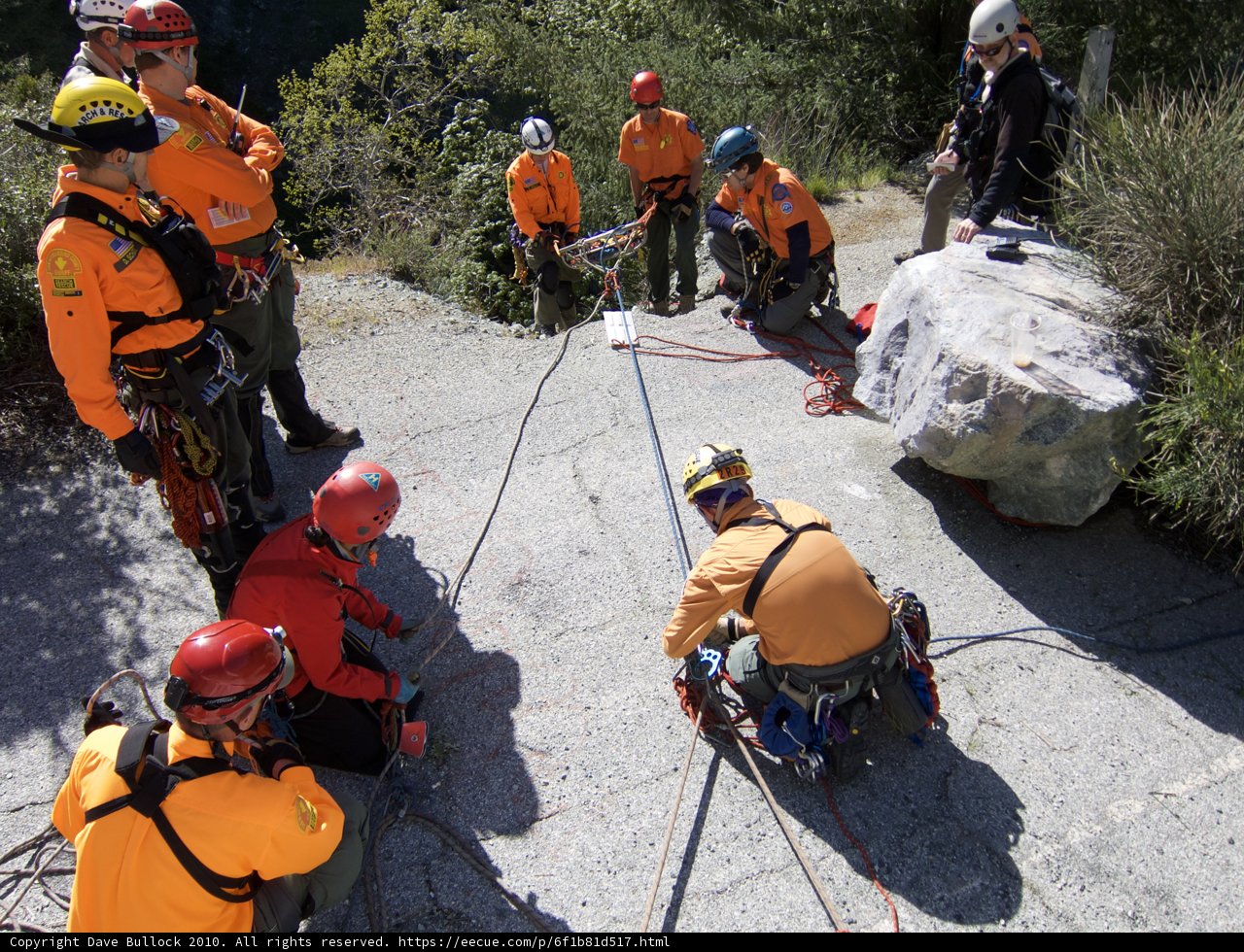 Orange-clad rock climbers