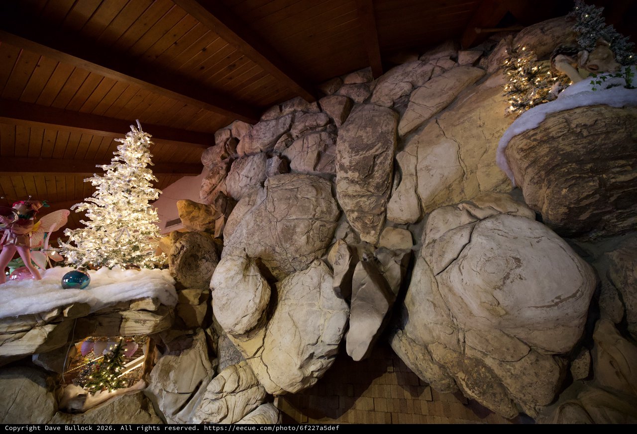 Christmas Grotto with Illuminated Tree and Rock Formation