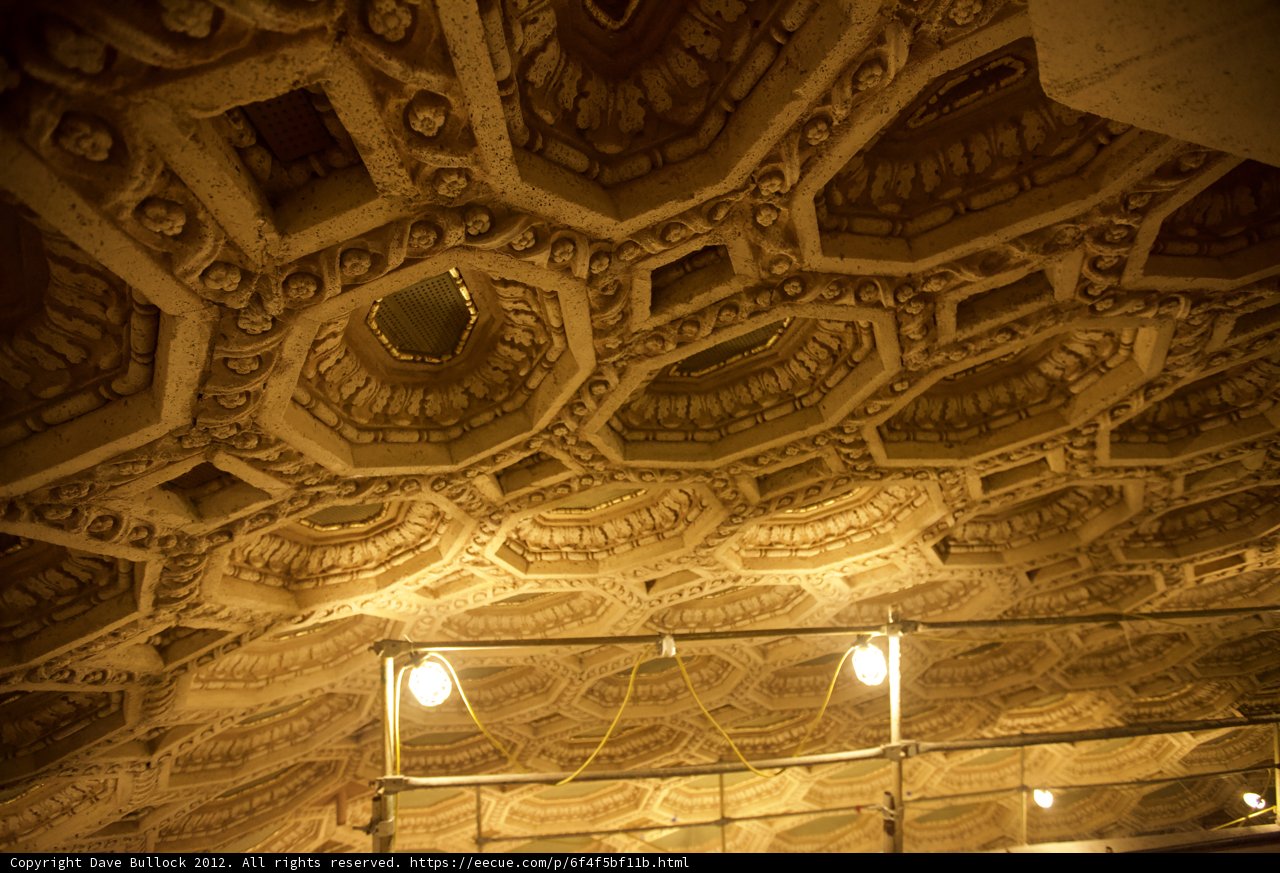 Intricate designs on the theater ceiling