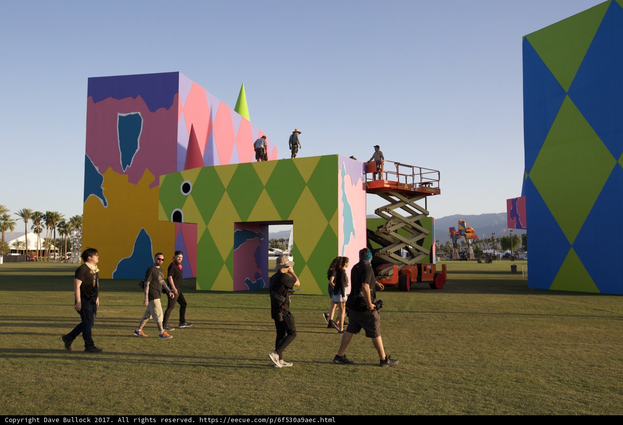 Colorful Building and a Lively Crowd