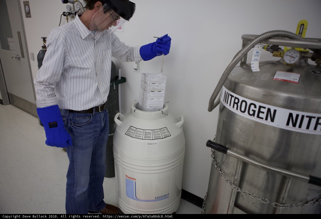 Holding Hydrogen Tank in Blue Gloves