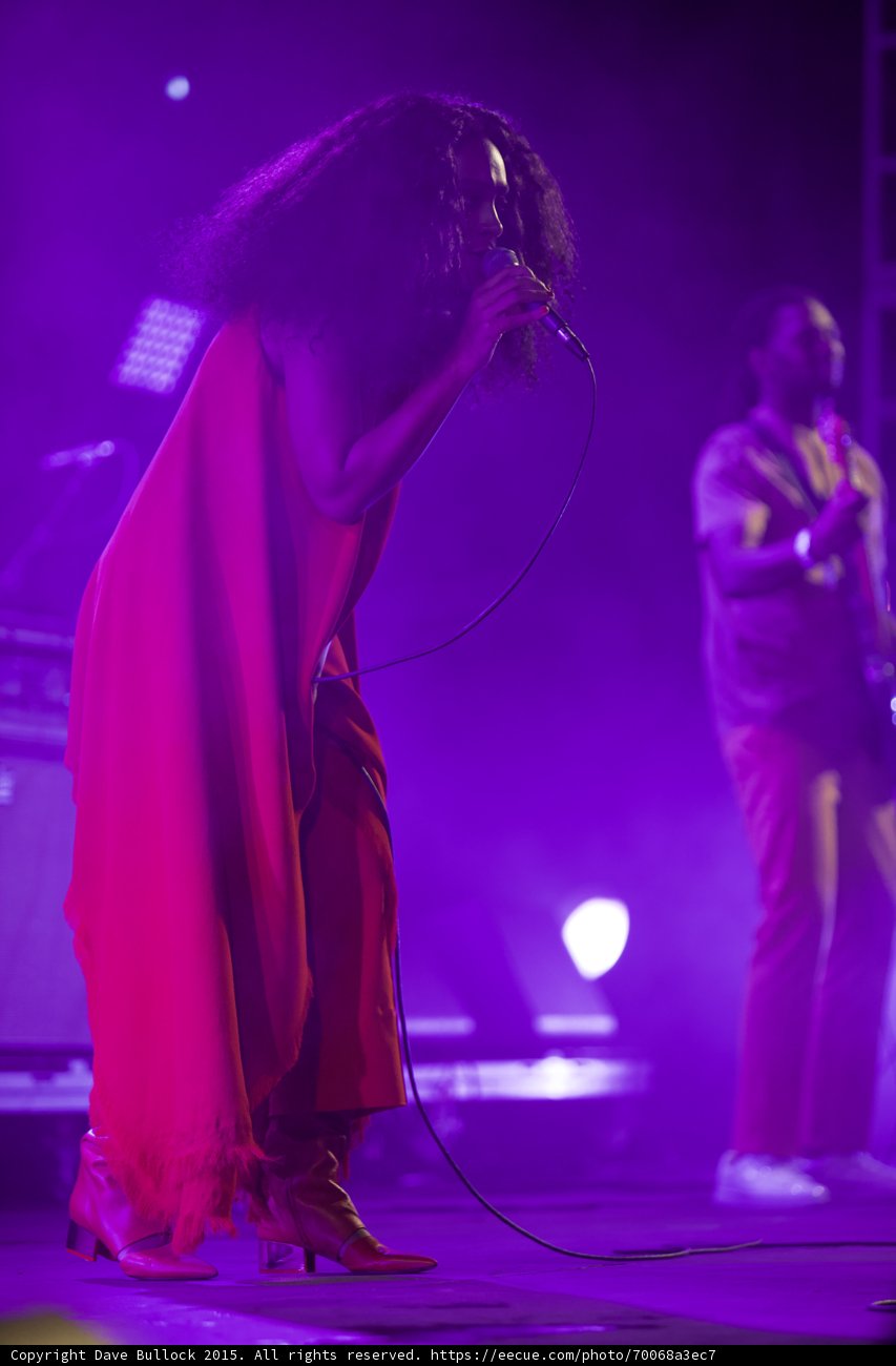 Solange Full Body Hunched Over Intimate Red Dress Boots Guitarist Purple