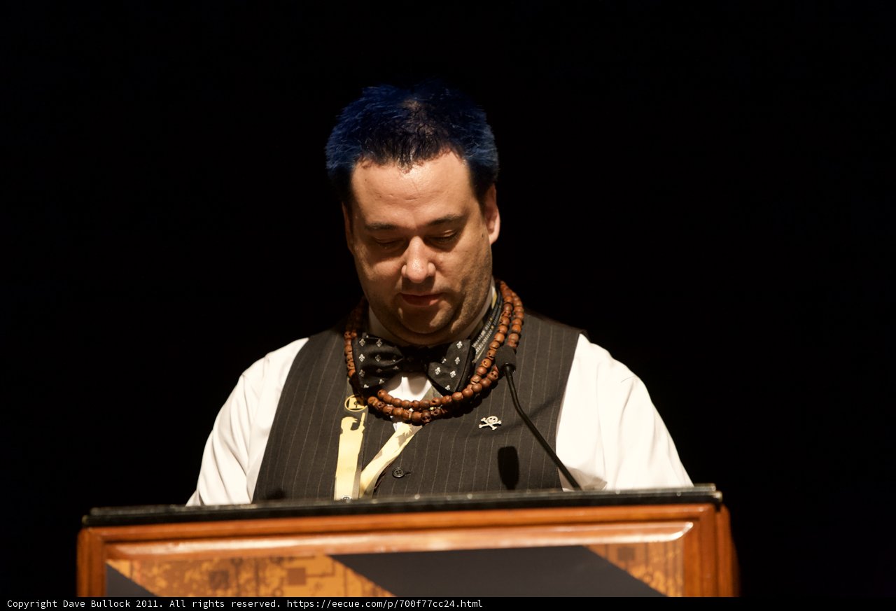 Blue-haired Man Speaks at DefCon Conference