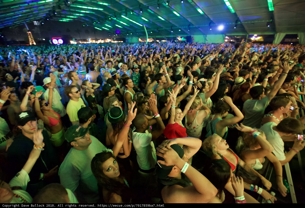 Coachella Music Festival Crowd at Night