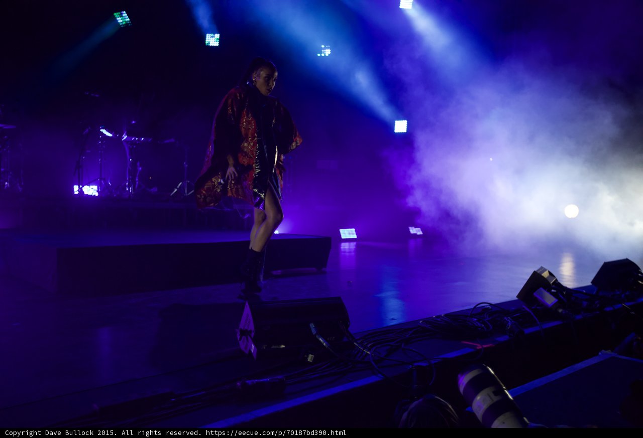 FKA twigs Full Body Wide Blue Purple Lighting Dynamic Walking Leg Lifted Red Brocade Kimono Black Bodysuit Boots Moon Band Haze