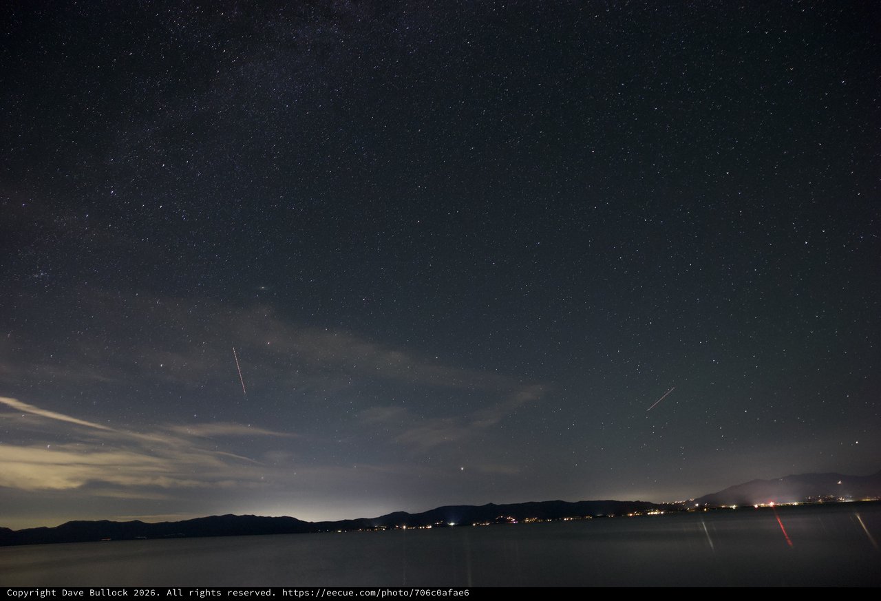 Milky Way and Meteors Over Lake Tahoe