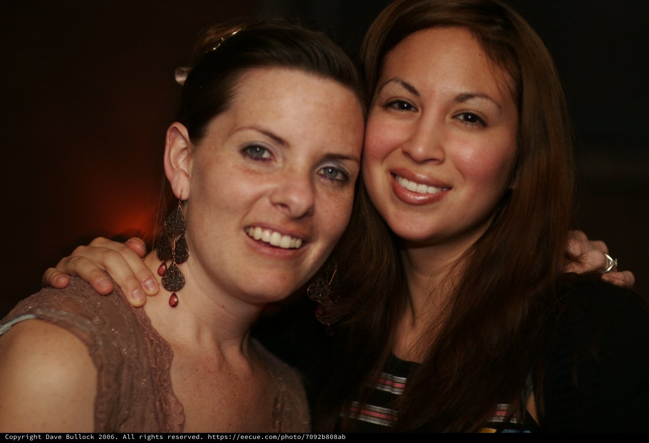 Two Friends Smiling at a Nightclub Celebration