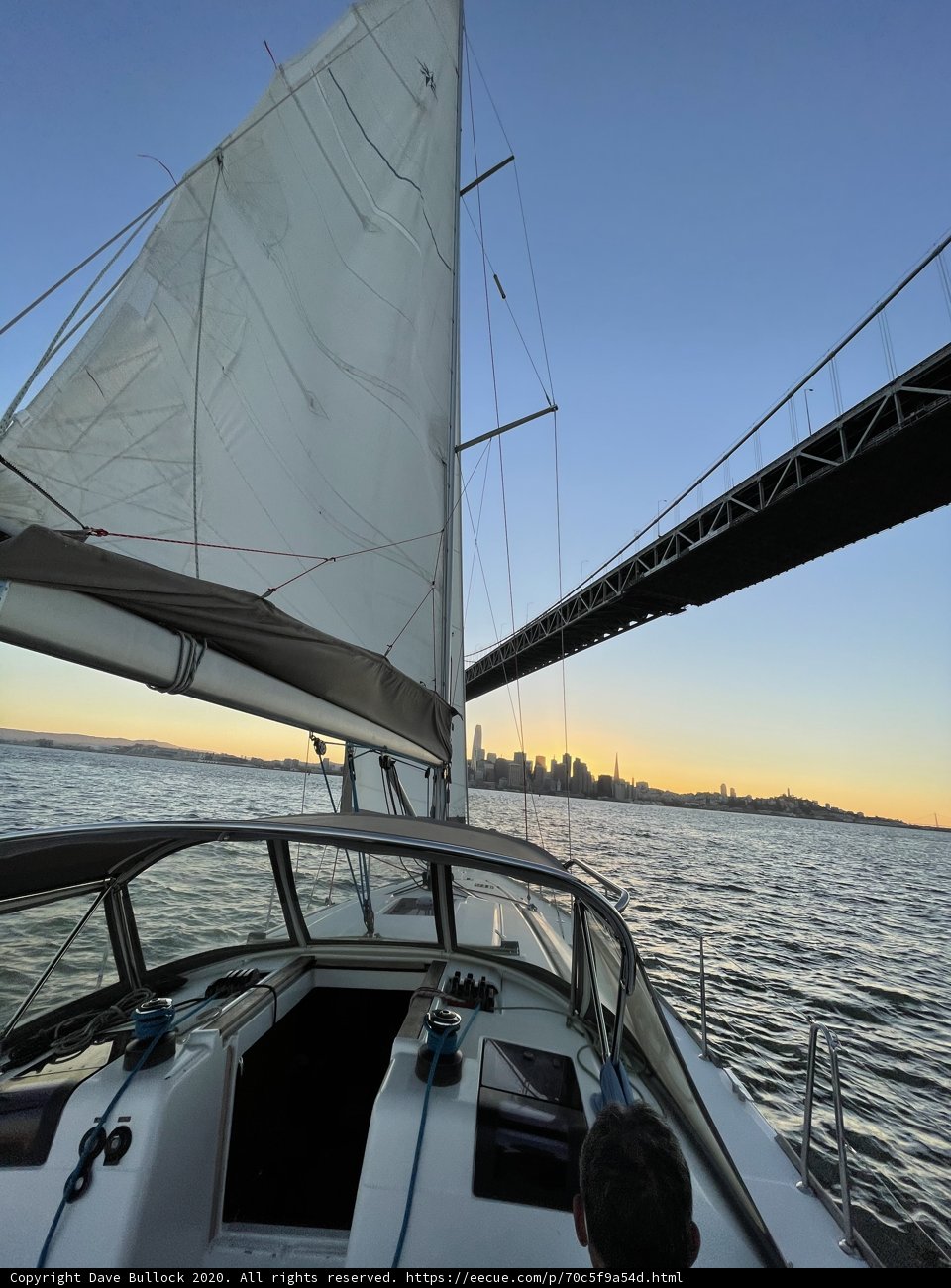 Sailboat at Sunset under San Francisco Bridge