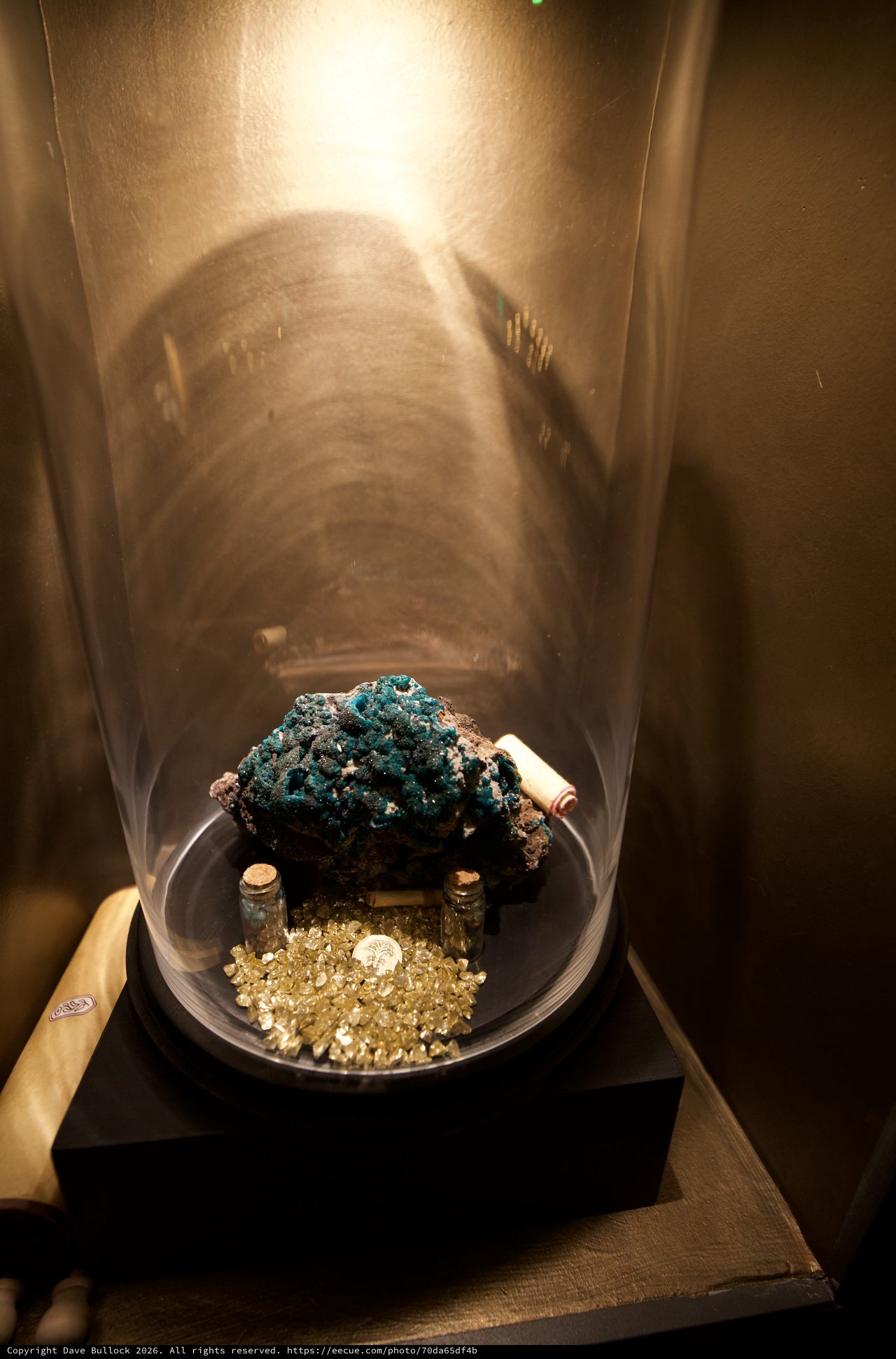 Turquoise Mineral Display Under Glass Dome