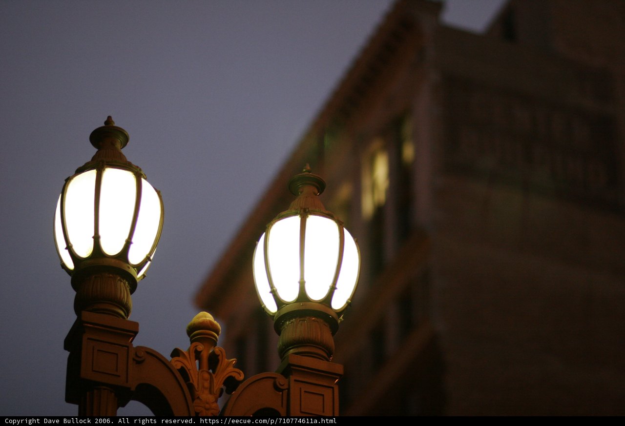 Twin Lamps in Front of the Building