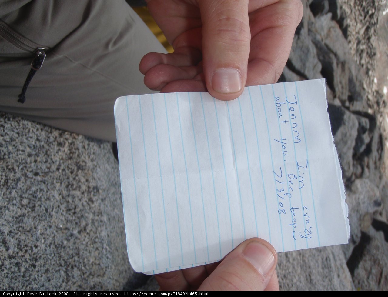 Handwritten Note Found Amongst Inyo Search Items