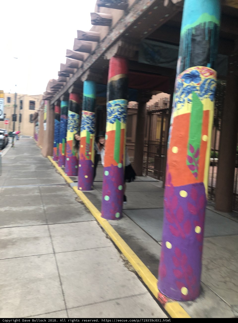 Colorful Pillars on the Sidewalk in Santa Fe