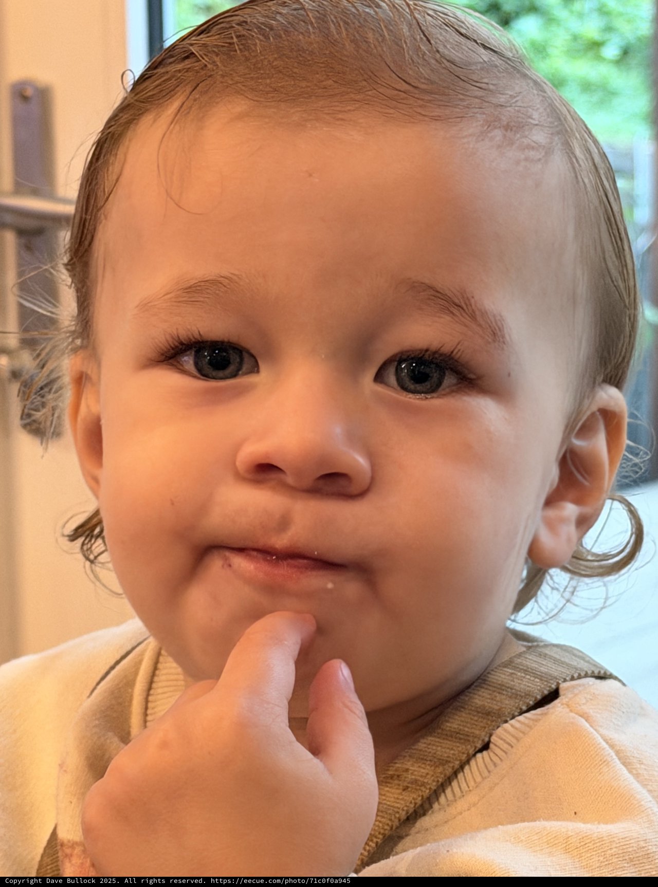 Innocent Blue-Eyed Child in Gentle Contemplation