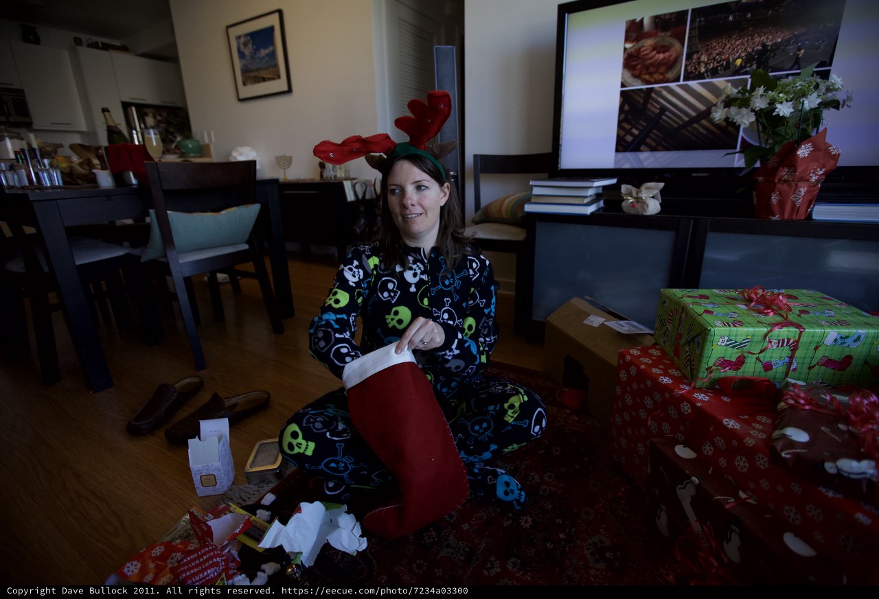 Christmas Morning Stocking Stuffers in Reindeer Pajamas