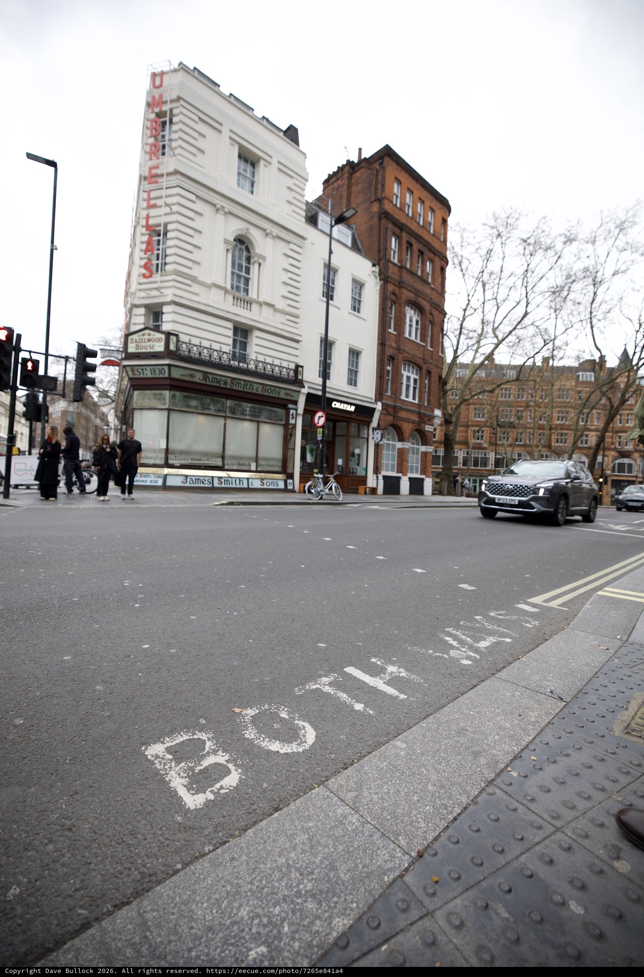Historic Corner Building on Rainy London Street