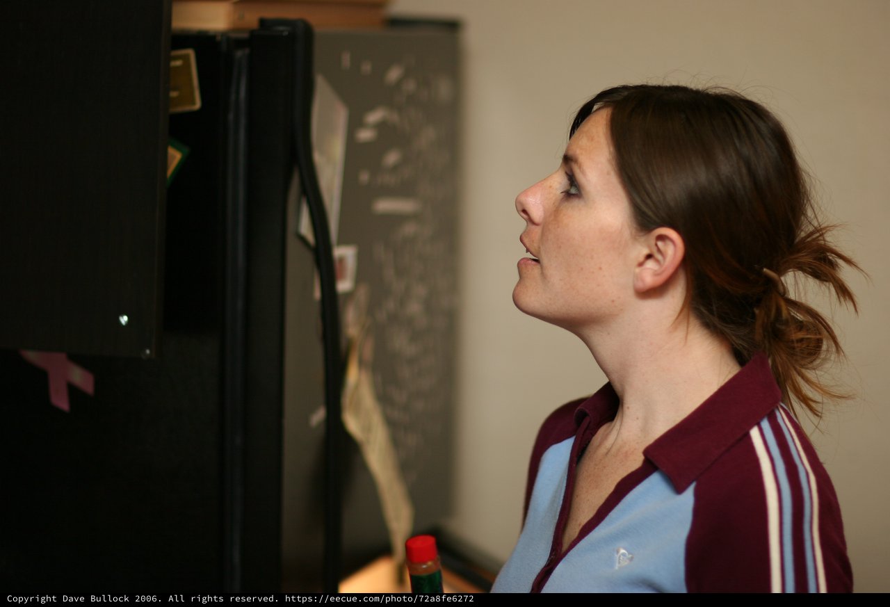 Woman Gazing Into Open Refrigerator Late Night