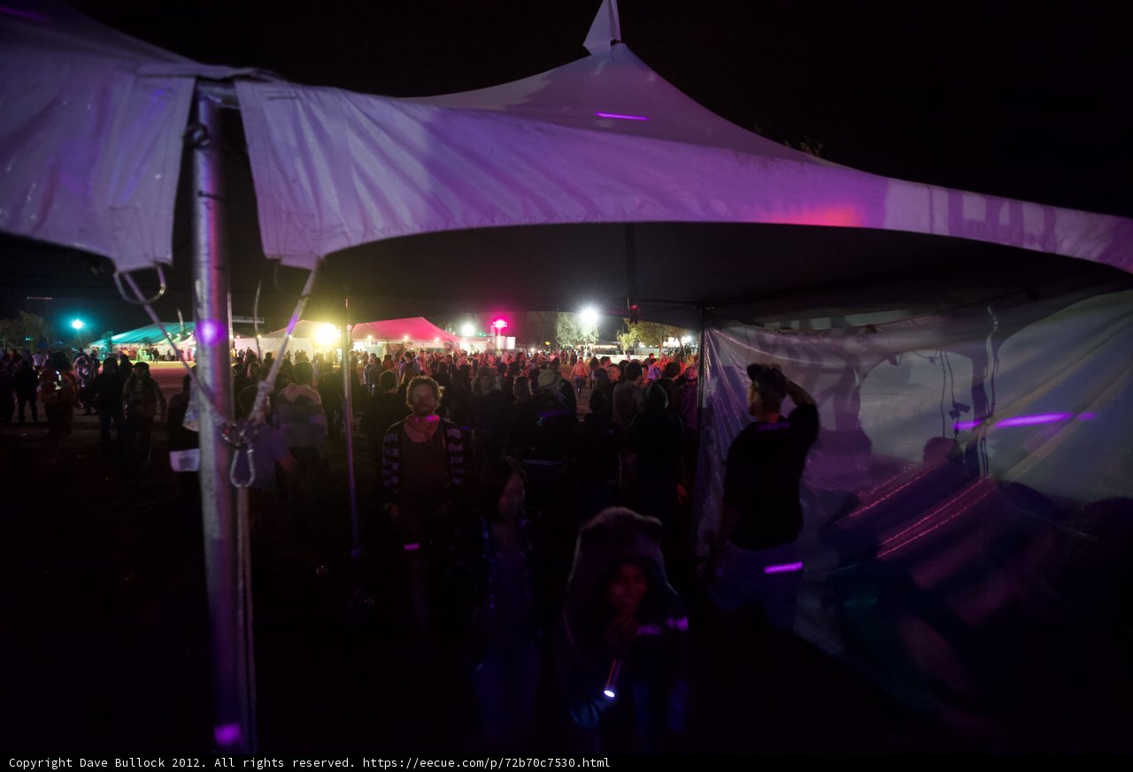 Nighttime Crowd Under Tent at Coachella