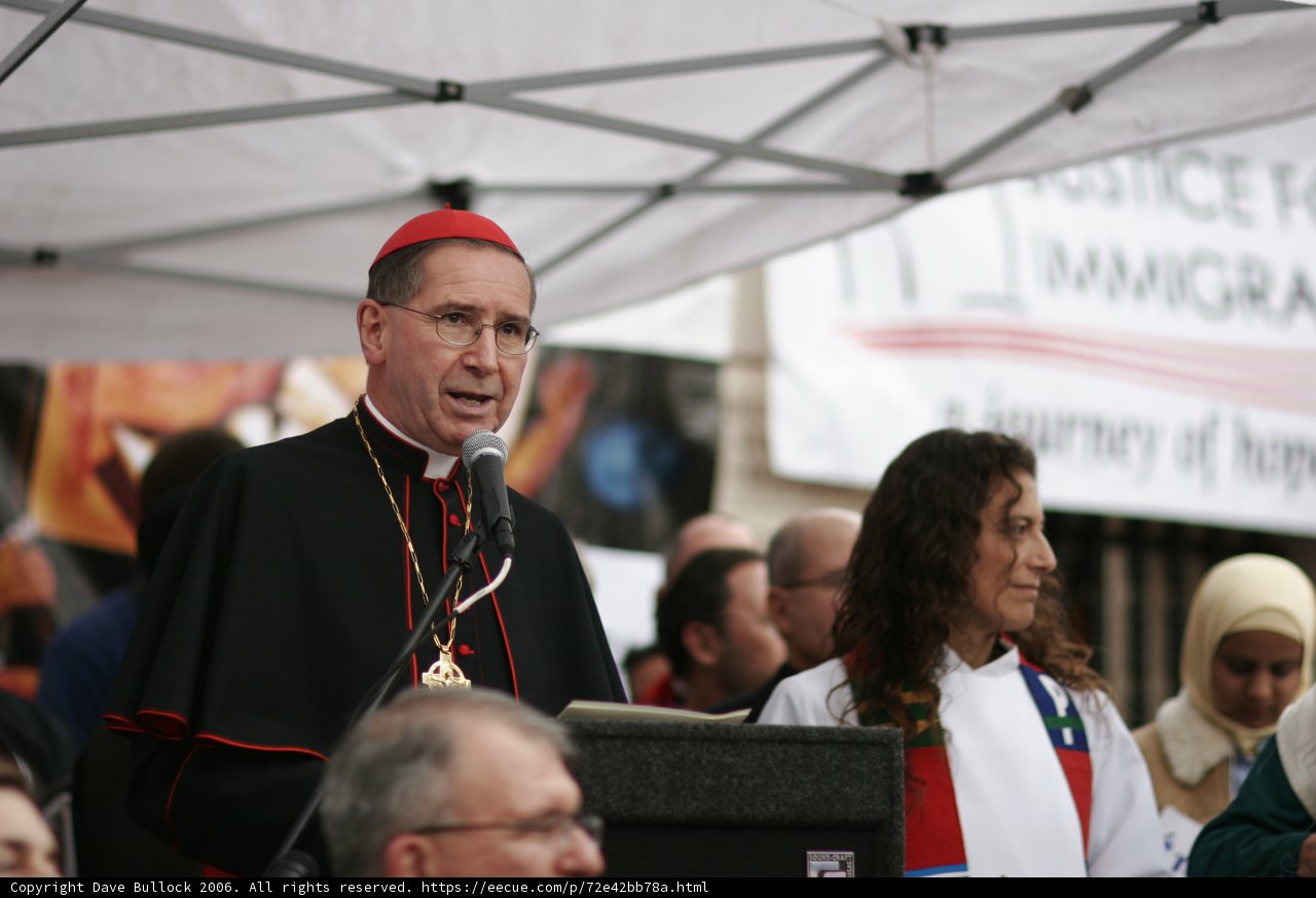 Bishop Roger Mahony speaks at rally