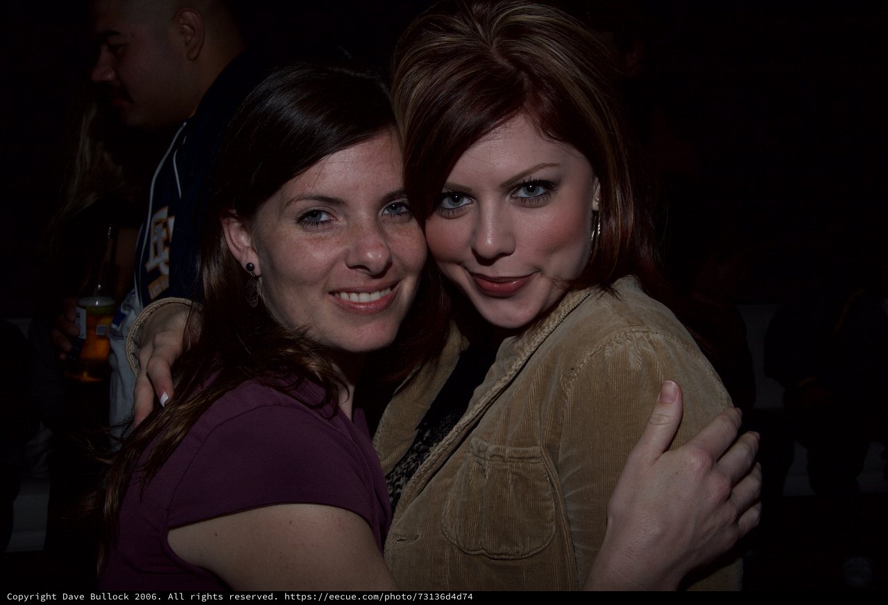 Two Friends Embrace at a Nighttime Event