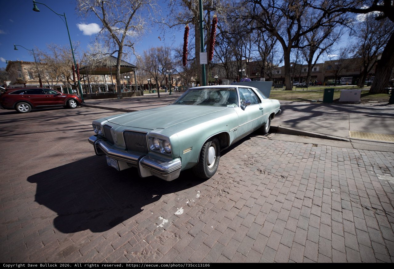Vintage Light Blue Oldsmobile in Santa Fe Plaza