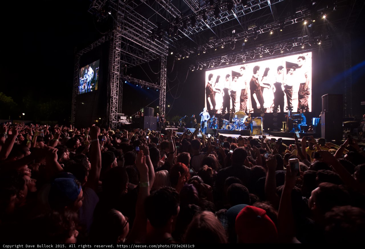 Morrissey Wide Stage Crowd The Smiths Video Screen Scaffolding Arms Raised Phones Night