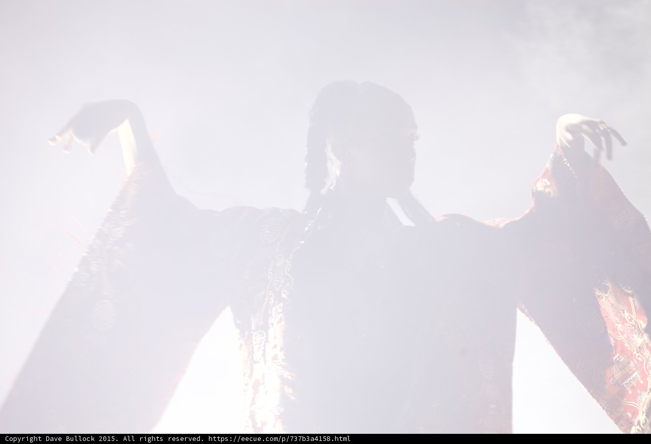 FKA twigs Incredible Close Up Backlit Silhouette Arms Spread Wings White Haze Expressive Hands Red Kimono Angelic