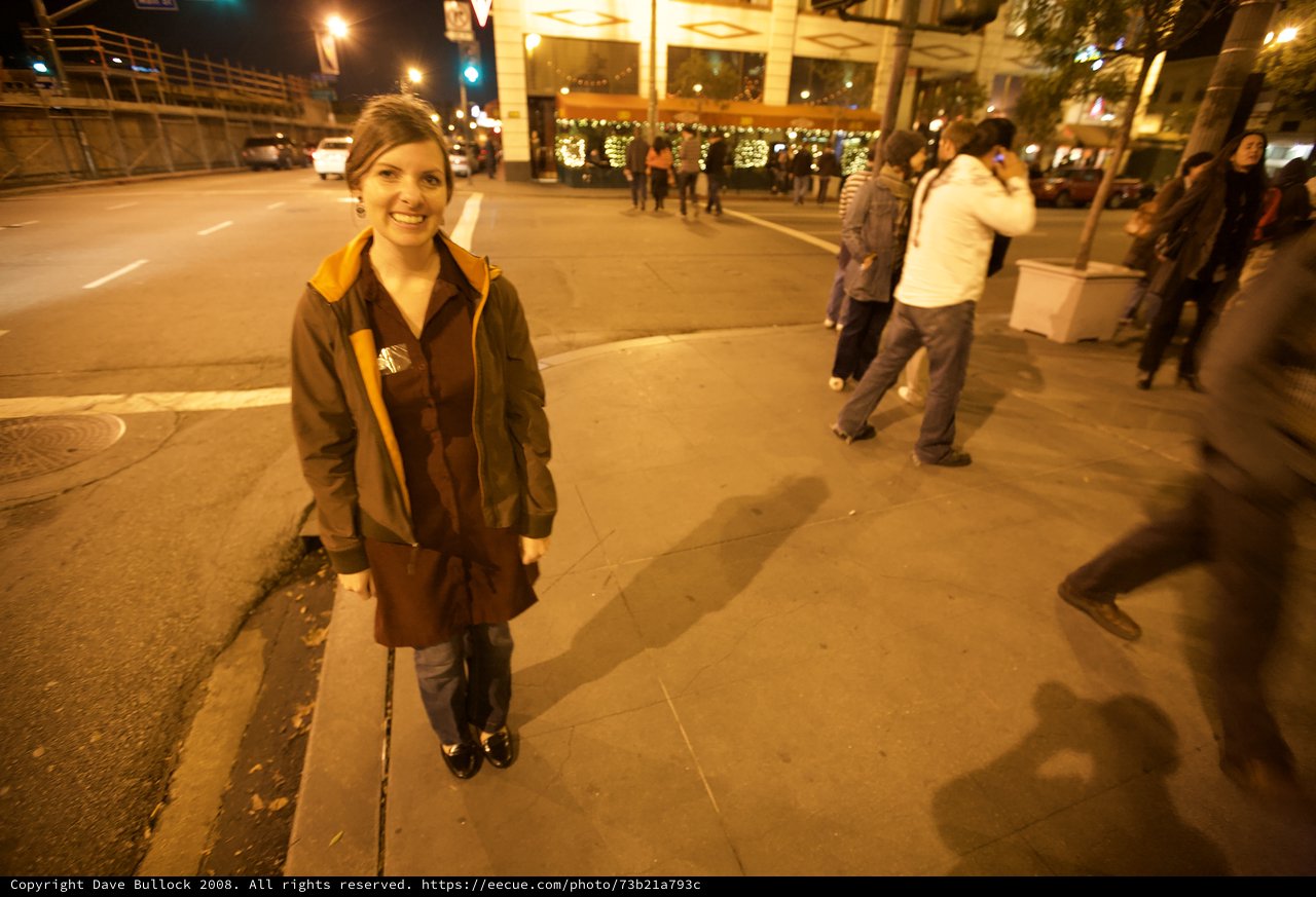 Smiling Woman on City Street After Election Night