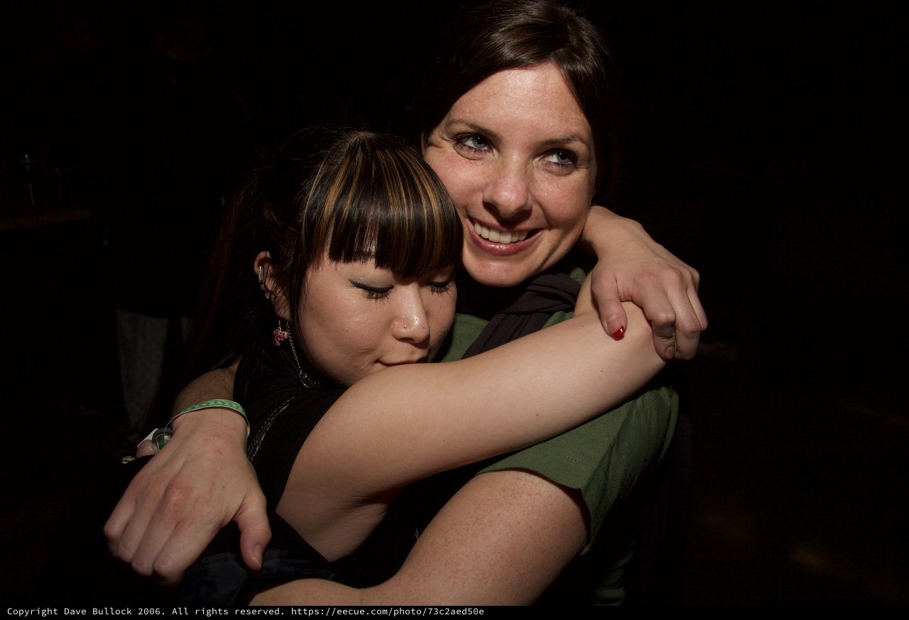 Two Friends Share a Warm Embrace at Night