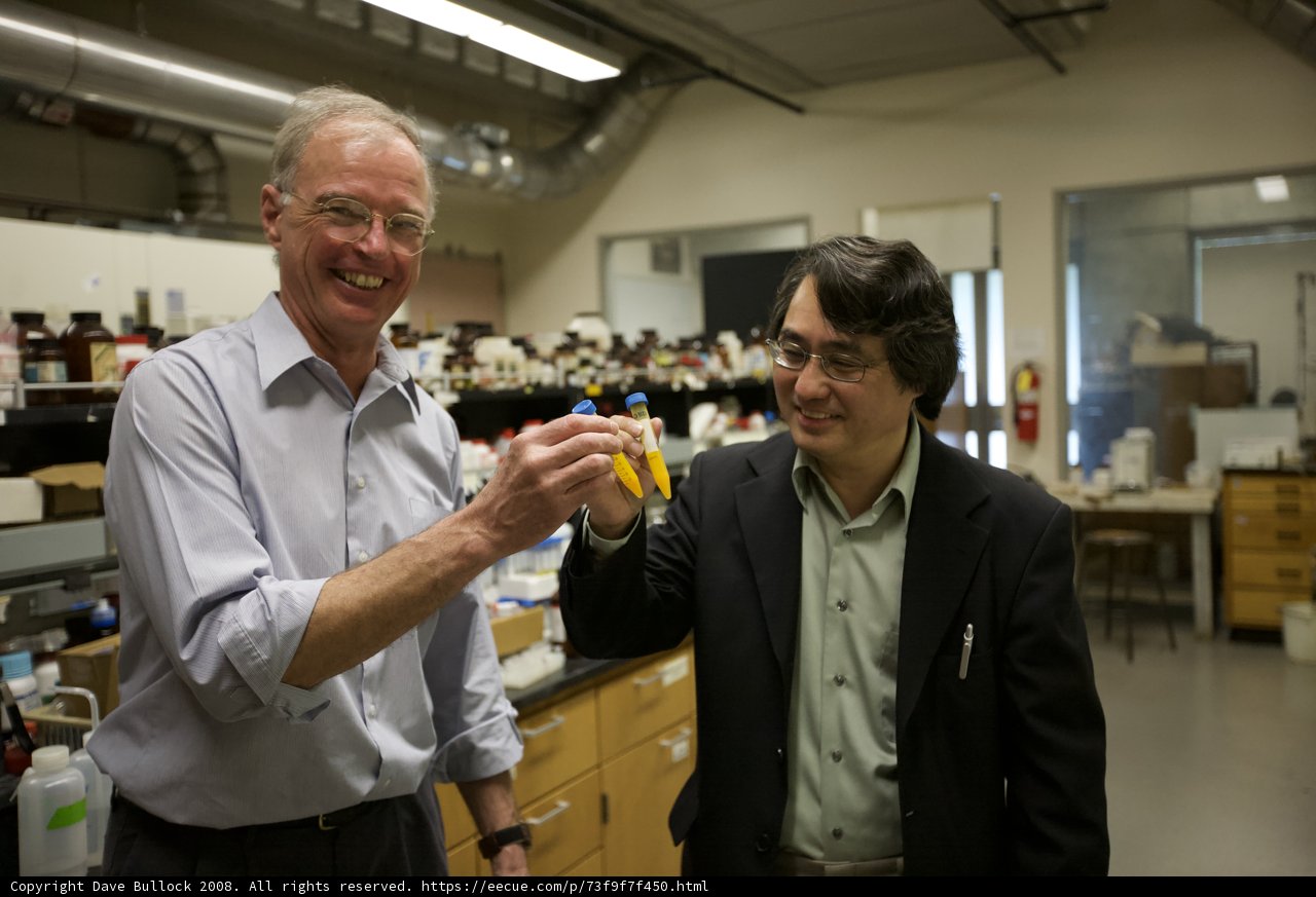 Two Men in Lab with Yellow Object