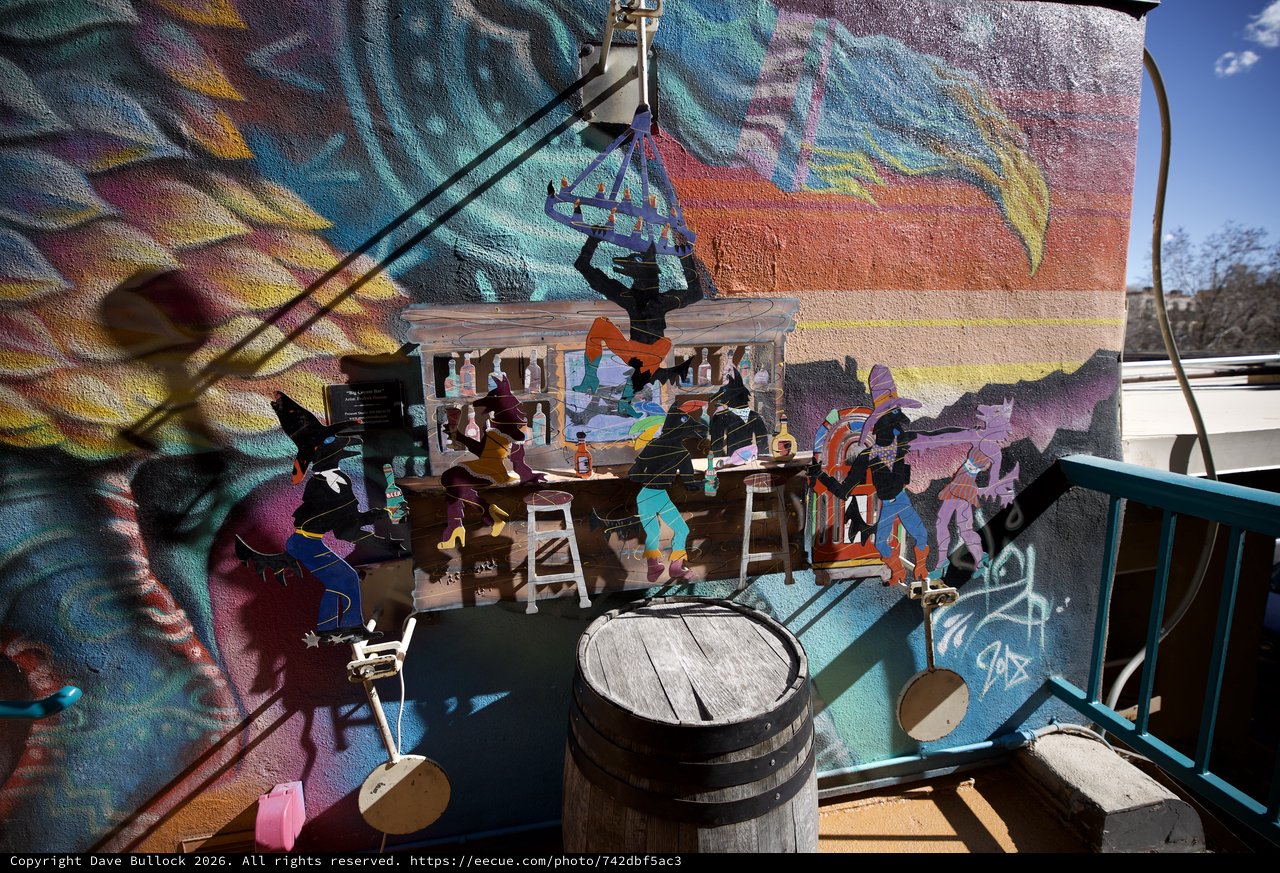 Colorful Street Art Diorama with Miniature Bar Scene