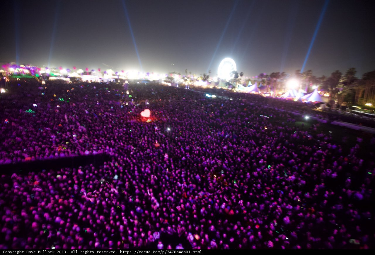 Electric Night Sky: A Stunning Crowd at Coachella Music Festival
