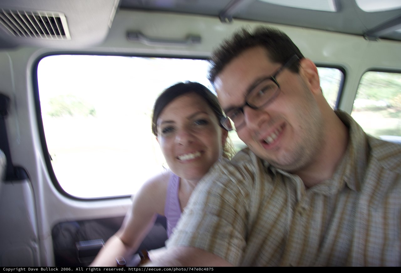 Smiling Couple on a Van Ride in Fiji