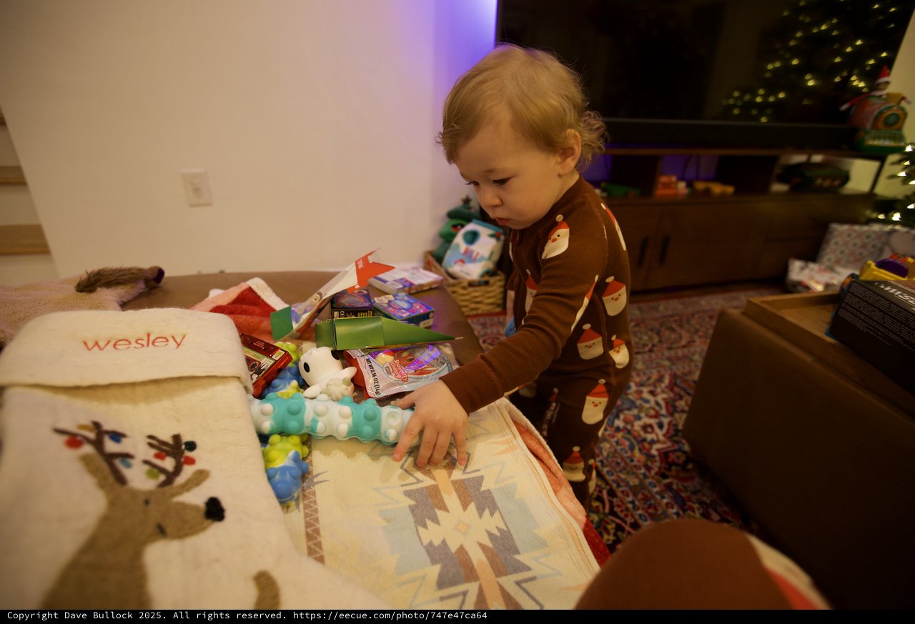 Toddler Opening Christmas Presents at Home
